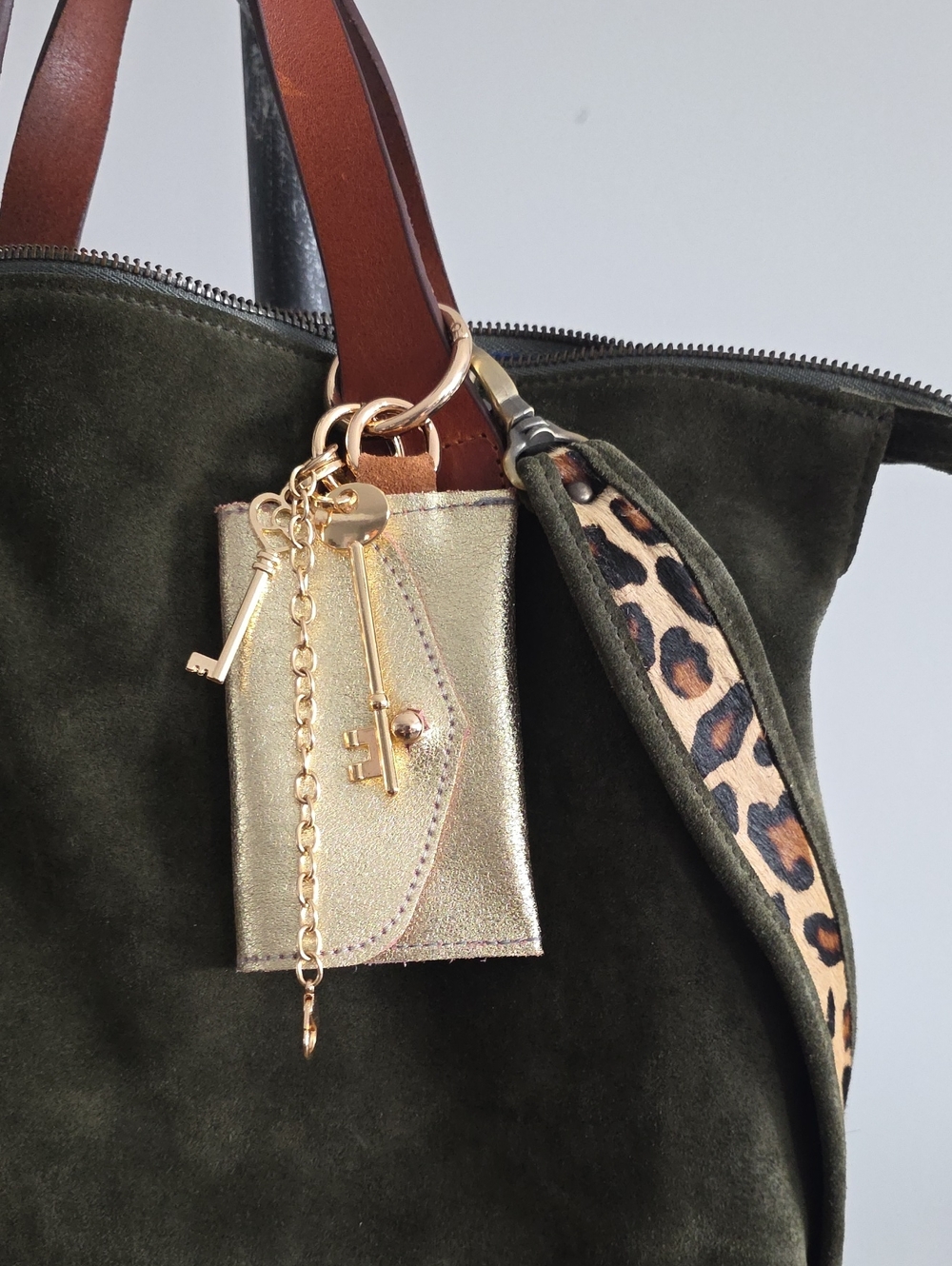 Dark Olive Green Suede Tote Bag - Picture 4 of 16